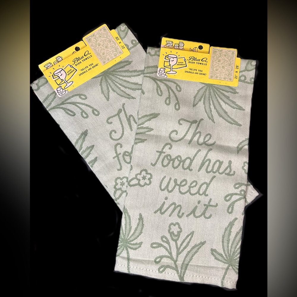 Green Kitchen Towels with Fun Print